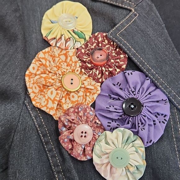 Vintage Lightweight Dark Denim Stretch Upcycled Statement Blazer Jacket - Picture 3 of 9